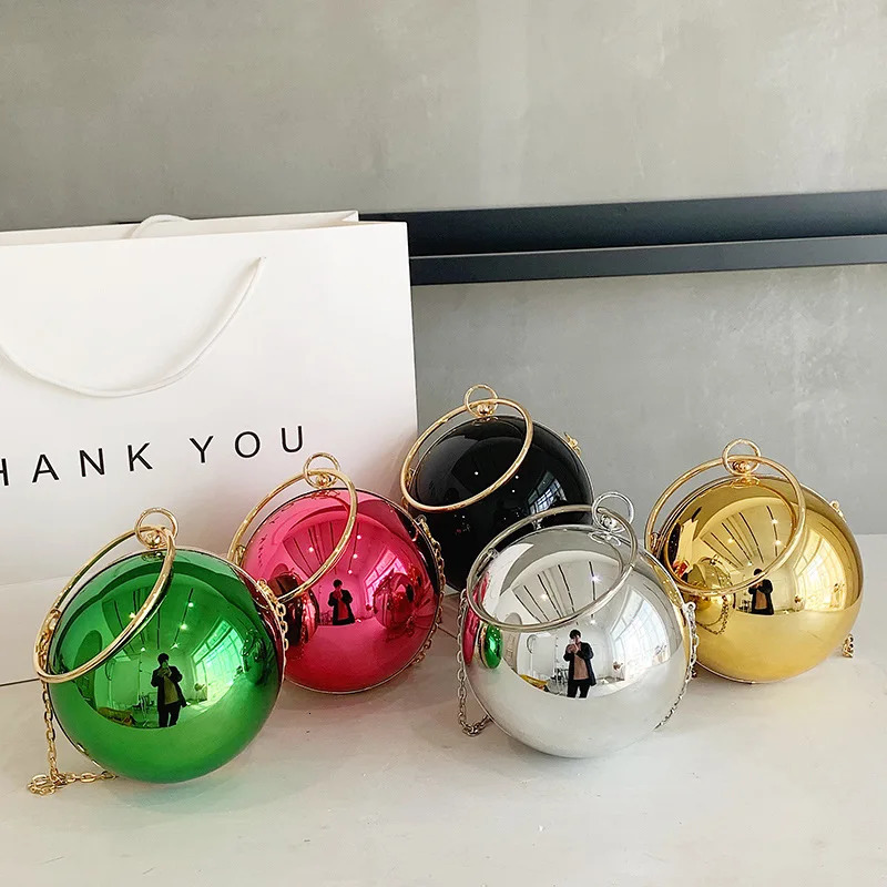 Women Round Ball Evening Bag Fashion Smooth Bright Surface Clutch Bag Ladies Crossbody Bag Party Chain Handbag Purse 241022