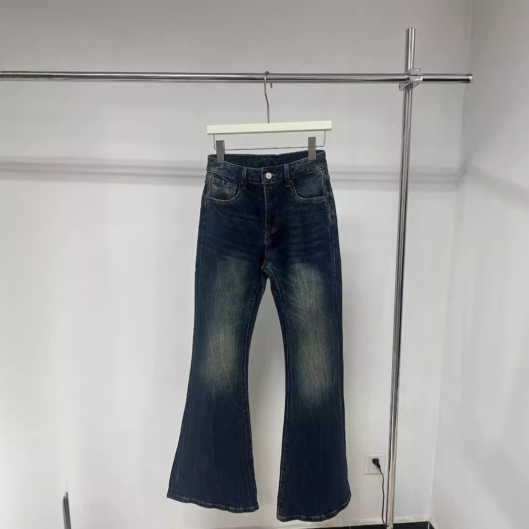 Designer's new AC home texture pattern autumn winter, showing long legs and elastic high waisted jeans for women, flared pants