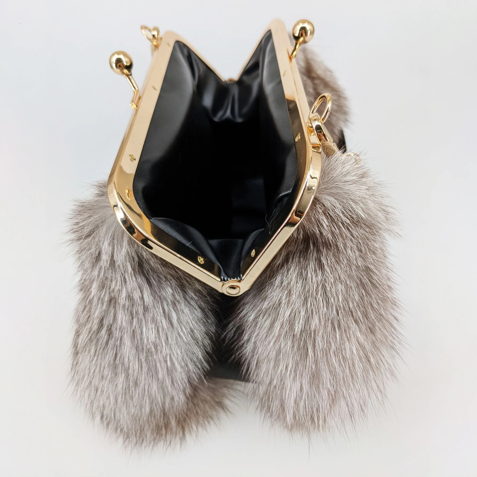 Real Fox Fur Handbag Purse 2024 Beautiful Fashion Party Korean Womens Buckle Cross Body Bag Evening Bag 241023