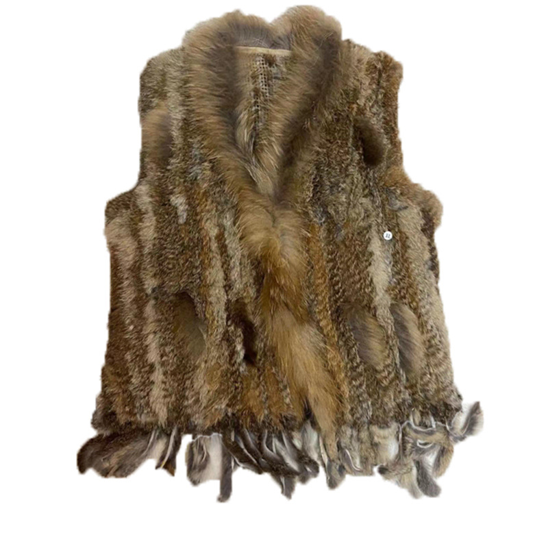 OC 407M18 Women's Coats Rabbit Fur Vest Raccoon Fur Collar True Fur Grass Winter Warm Jacket