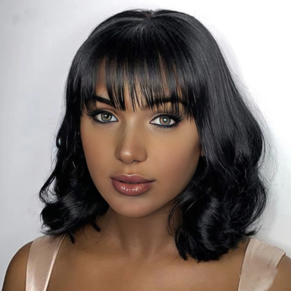 Wig women's short curly hair full head hairstyle net celebrity bangs wool curly short hair