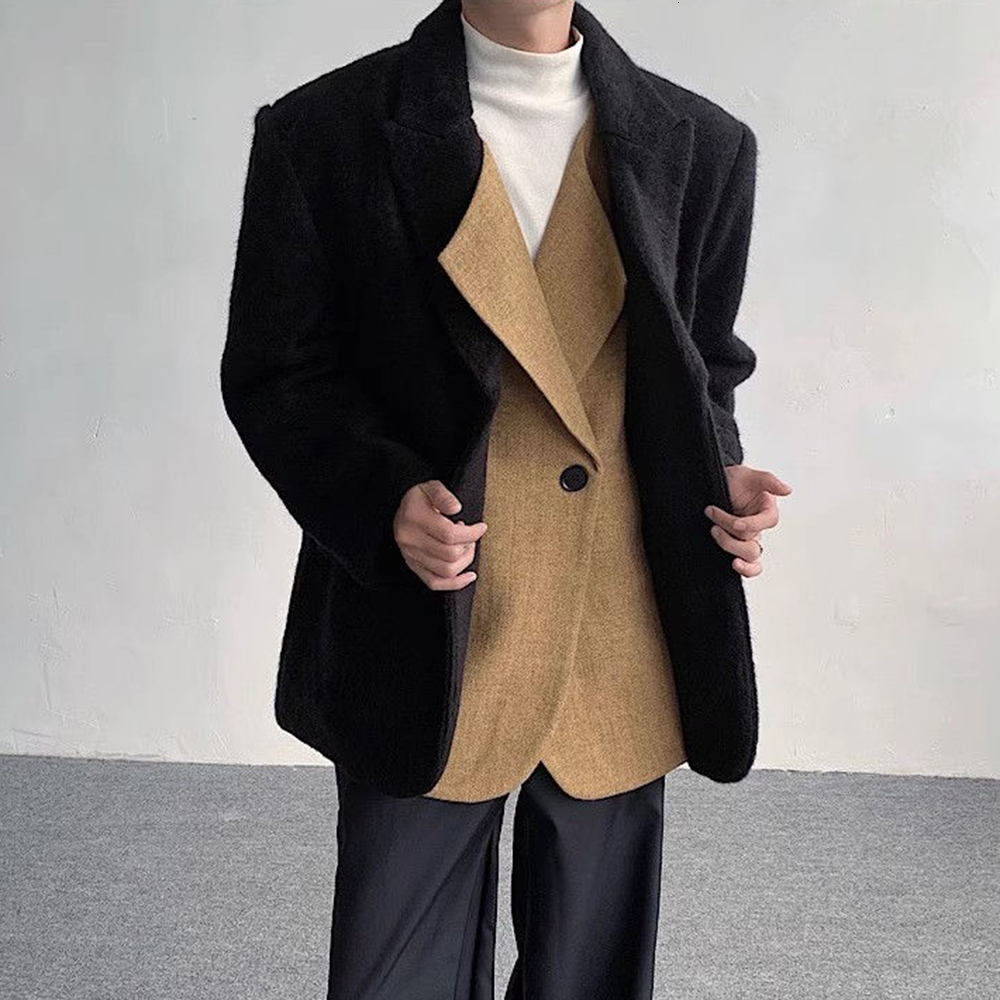 TWOTWINSTYLE Colorblock Casual Blazers For Women Notched Collar Long Sleeve Patchwork Pocket Loose Chic Coats Female Fashion New