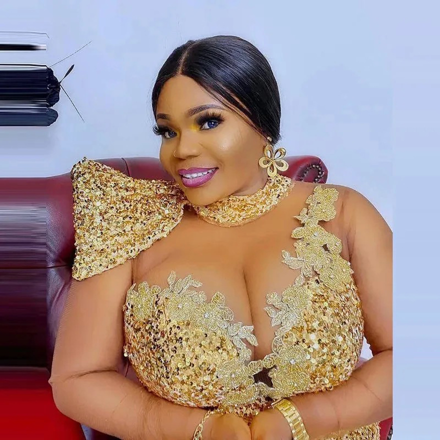 African Women Sequined Prom Dresses Sheer Neck Gold Lace Appliques Plus Size Formal Evening Occasion Gowns Vestidos De Novia