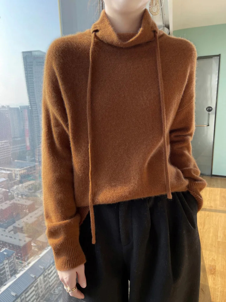 Merino Wool Sweater Autumn Winter Womens High Neck Long Sleeve Cashmere Knit Pullover Solid Color Versatile Basic Top Jumper 241021