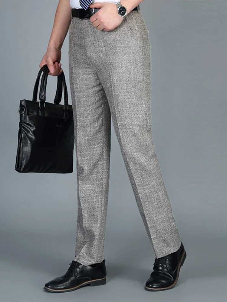 High Waist Man Suits Pants Office Baggy Trousers for Men Work Tailoring Formal Quality Fabric Designer Clothes Thin Casual WearX241023