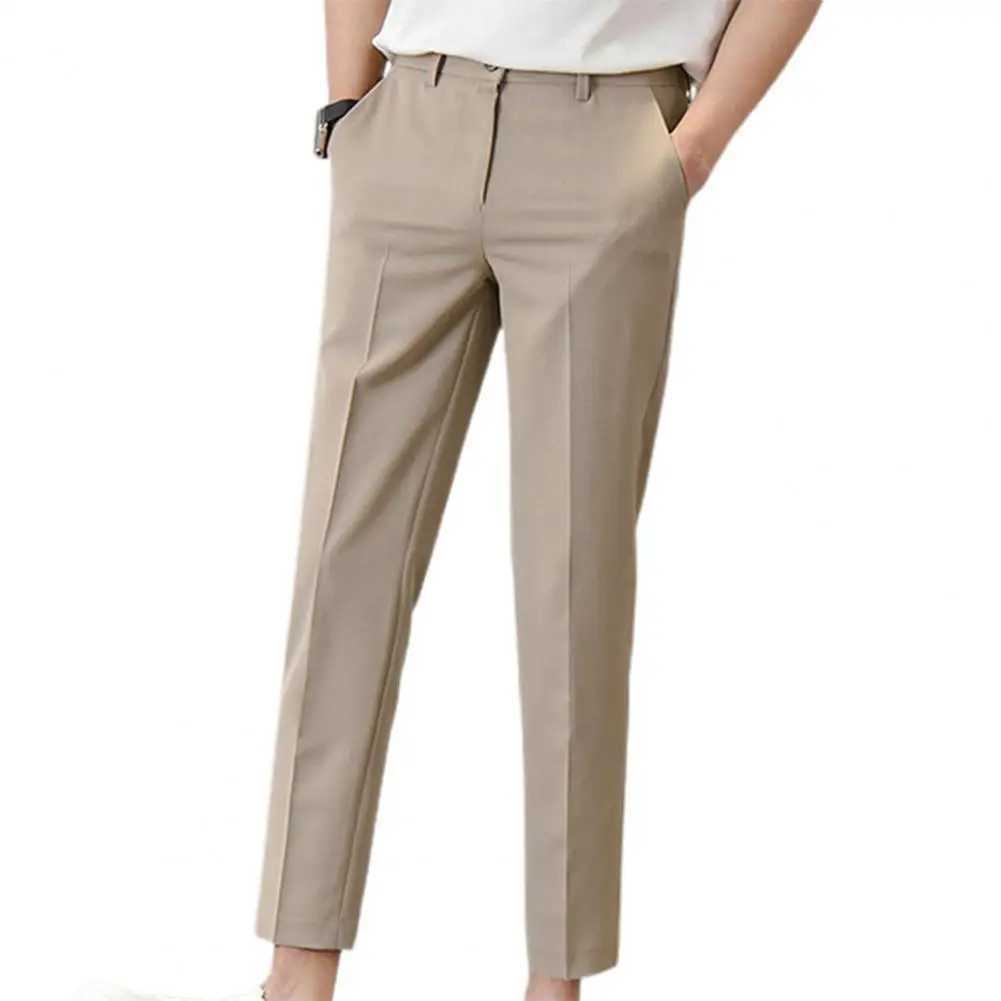Hot2022 New Men Suit Pants Solid Color Classic Slim Fit Straight Pattern Mid Waist Business Trousers Office ClothesX241023