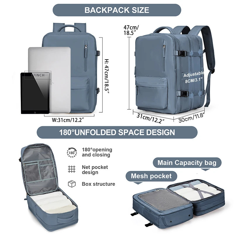 Mens oversized travel backpack personal items flight approved retractable carry on backpack waterproof camping laptop backpack 241023