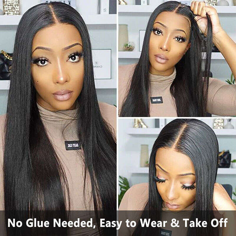 Glueless Wig Bone Straight Front Human Brazilian Remy Hair Transparent Lace Closure Wigs For Women