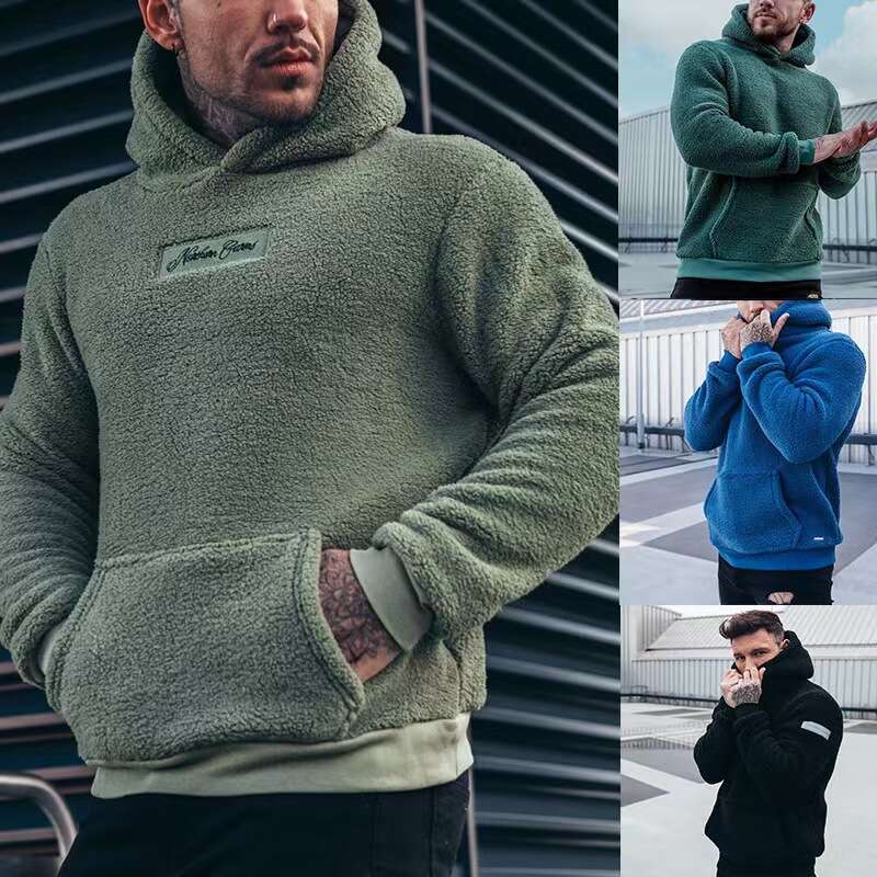 High end O Men neck Plush Hoodies Soft Solid Letter Print Male Casual Basic Flannel Warm Comfort Vintage Clothing For Man Sweatshirts