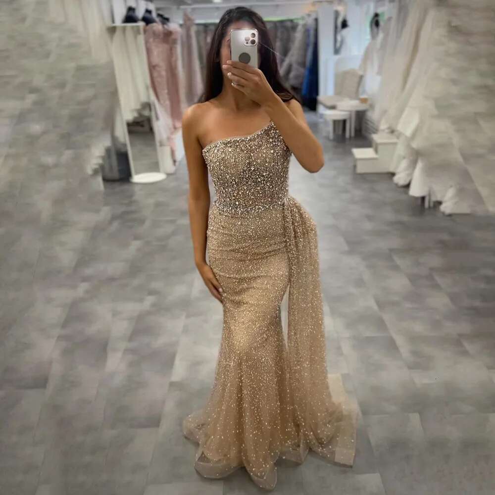 Serene Hill Turquoise Mermaid One Shoulder With Overskirt Beaded Evening Dresses Gowns 2024 For Women Party