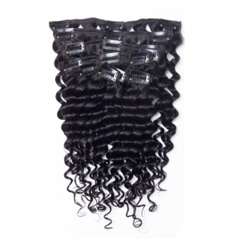 Malaysian Brazilian Virgin Human Hair Products Deep Wave Curly Clip In Hair Extensions Natural Color 8-26inch