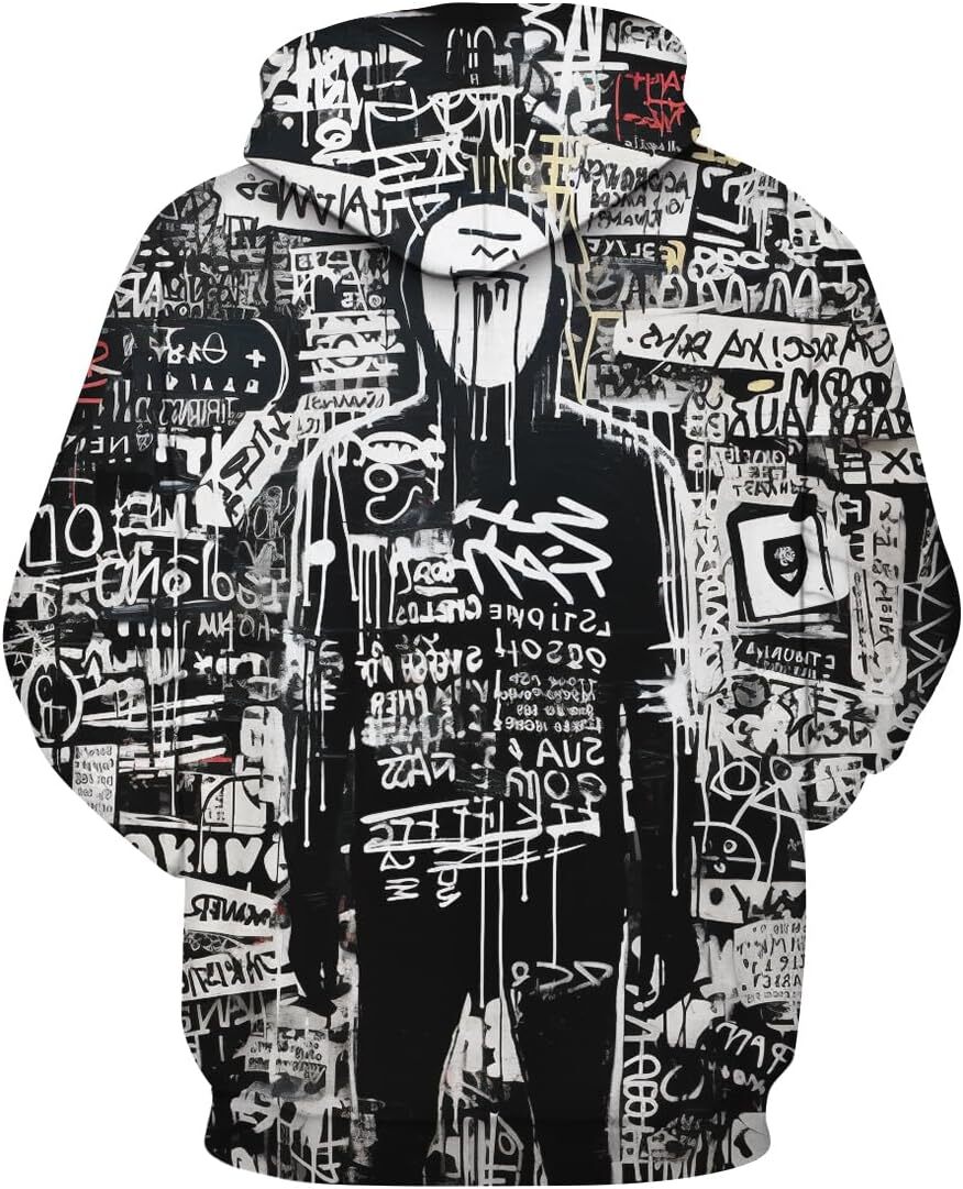 Hoodie for Mens Womens Men Hawaiian Graffiti Pockets Long Sleeve Pullover Novelty Street Graffiti Graphic Hoodies Hooded Graphic Trendy Warmth