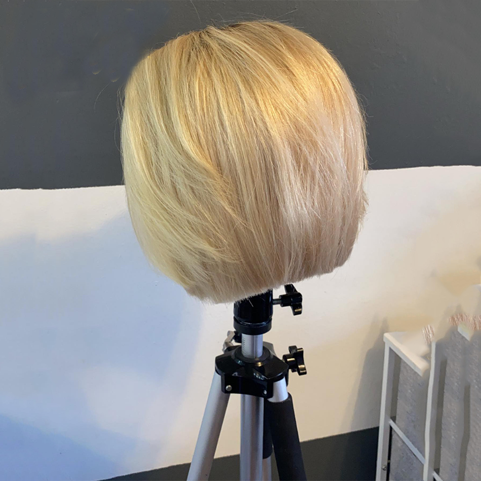 6T613 Balayage Short Bob Wigs Ombre Blonde Lace Front Human Hair Wigs Straight 180 Density 13x4 Lace Frontal Wig for Woman Gym