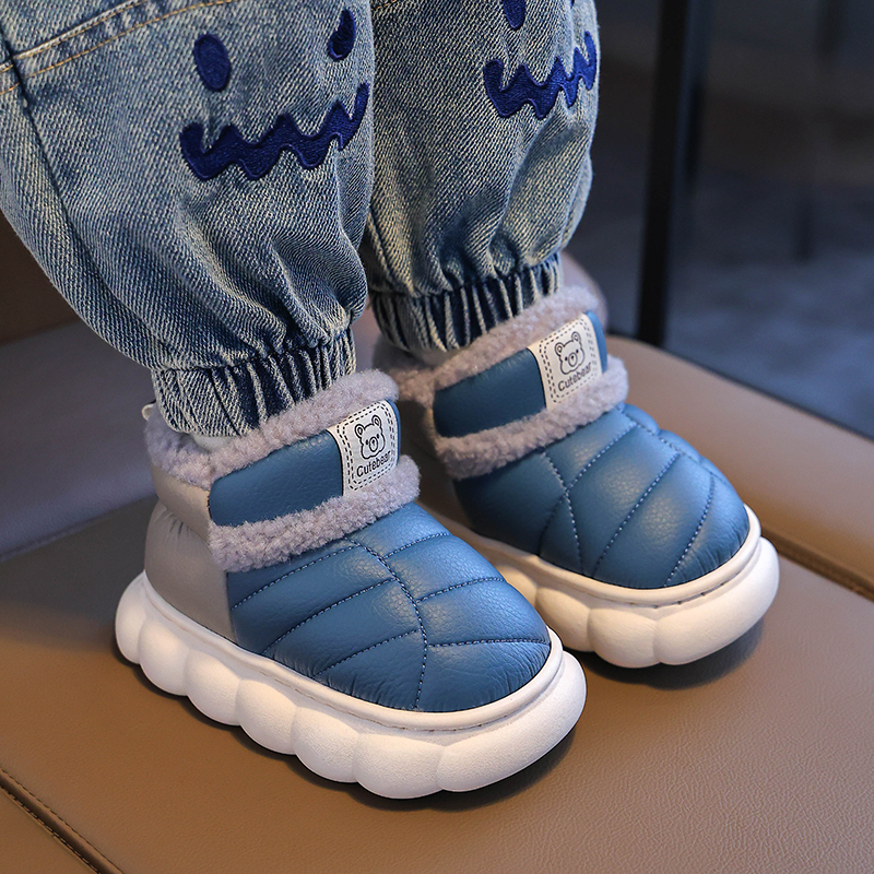 Fashion Winter Childrens Cover Heel Fluffy Slippers Boys Girls Boots Non-slip Warm Flat Home Kids Slip On Cotton-padded Shoes