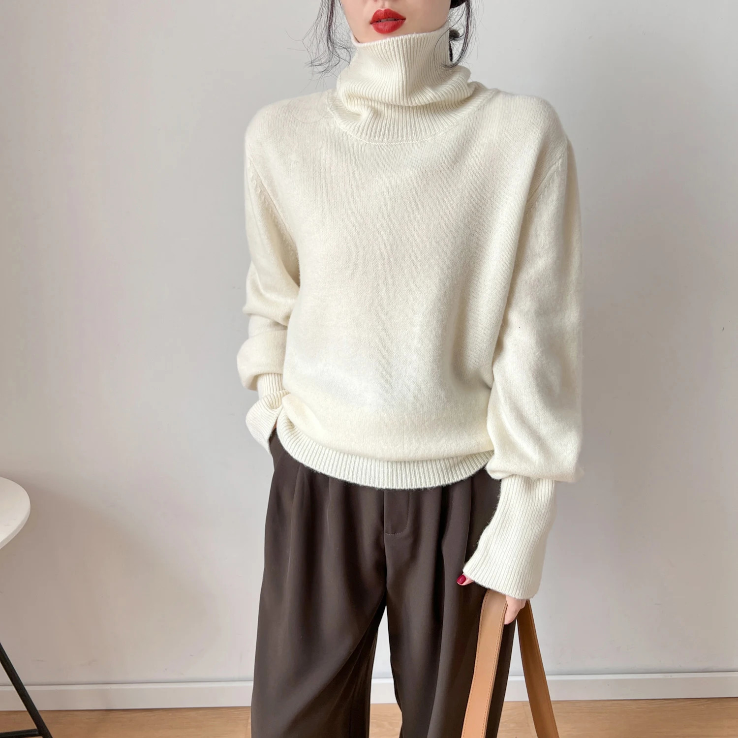 Women Cashmere Sweater Jumper Female Pullover Long Sleeve Casual Turtleneck Autumn Winter 241021