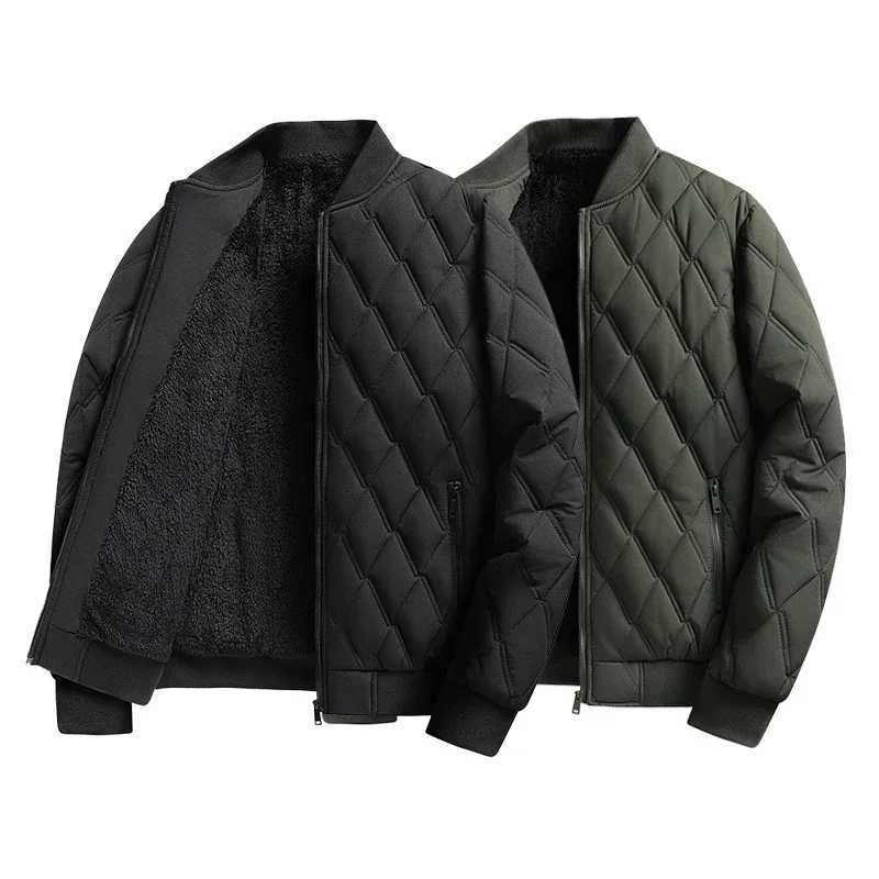 Winter mens Flce bomber jacket fashionable baseball collar thick cotton padded jacket mens retro slim fit windproof jacket X241023