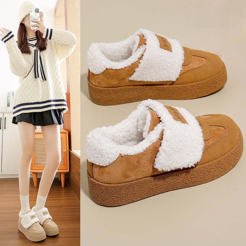 training in winter, with plush insulation women, trendy student casual sports cotton shoes for women