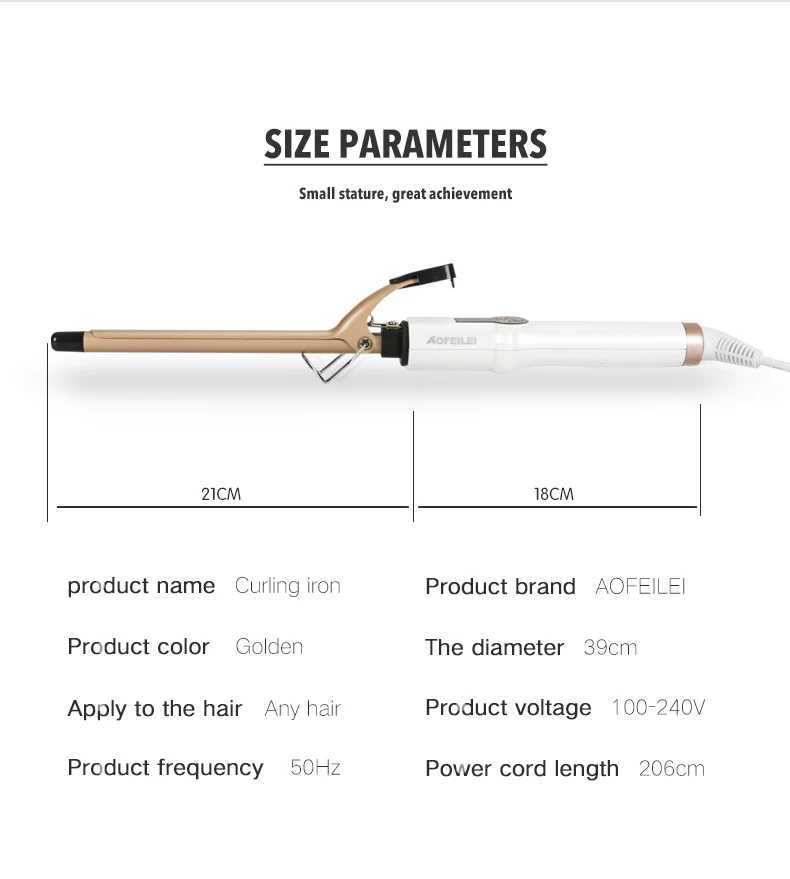 New Arrival Aofeilei Professional Curling Iron Ceramic Curling Rod Roll Beauty Styling Tool with LCD Display Screen 9mm Curler Z241022