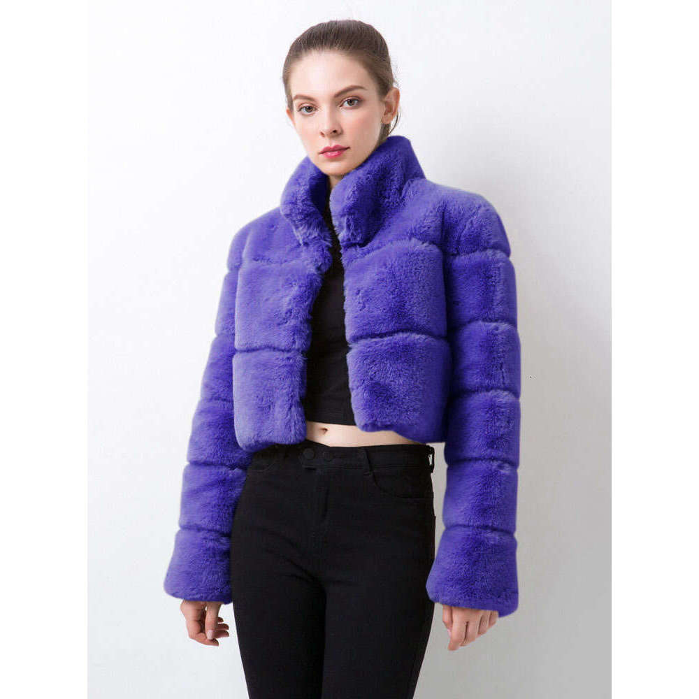 DEAT Fashion Women's Faux Coat Stand Collarl Covered Long Sleeve Thick Warm Short Imitation Fox Fur Jacket Winter 2024 New