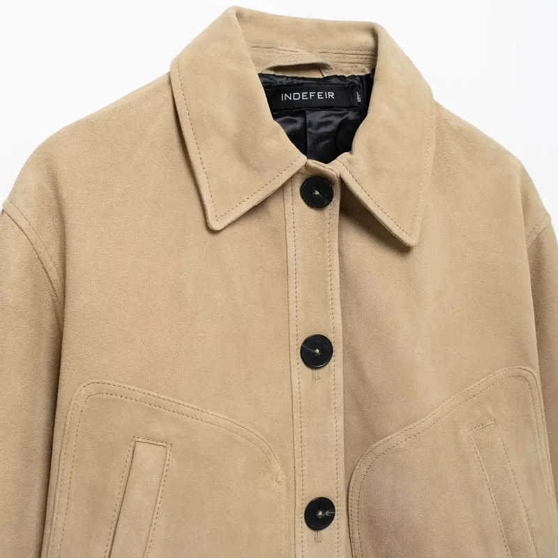 TRAF jacket trimmed suede jacket womens autumn button up jacket short solid jacket casual long sleeved jacket half season jacket printed jacket 241023