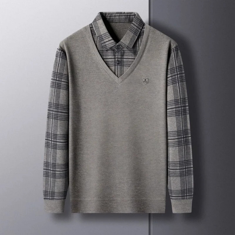 2024AutumnWinter Mens POLO Shirt Exquisite Printed Two piece Long Sleeve Korean Trendy Collar Mens Wear 241010