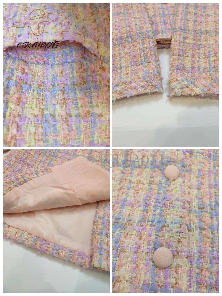 Womens jacket Spring pink tweed small perfume coat Korean fashion senior sensory temperature elegant top 241023