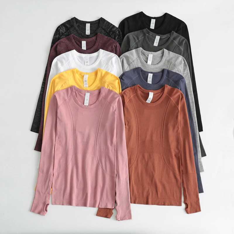 Breathable seamless yoga long sleeved slim fit fitness T-shirt quick drying running gym topXJ250410