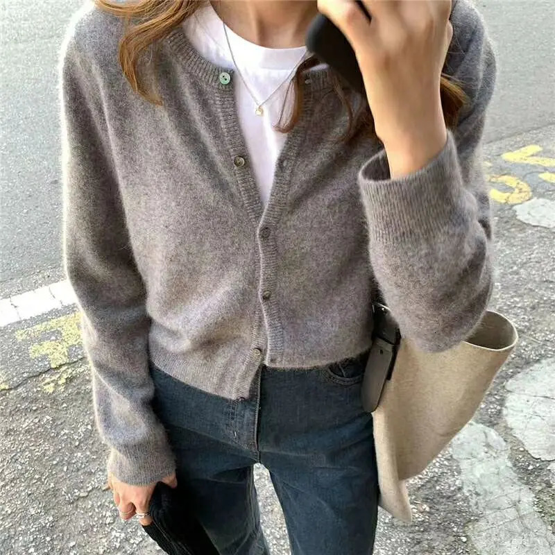 Cashmere sweater cardigan womens single chest long sleeved elegant retro skydiving solid cotton knit autumn and winter coat X452 241022