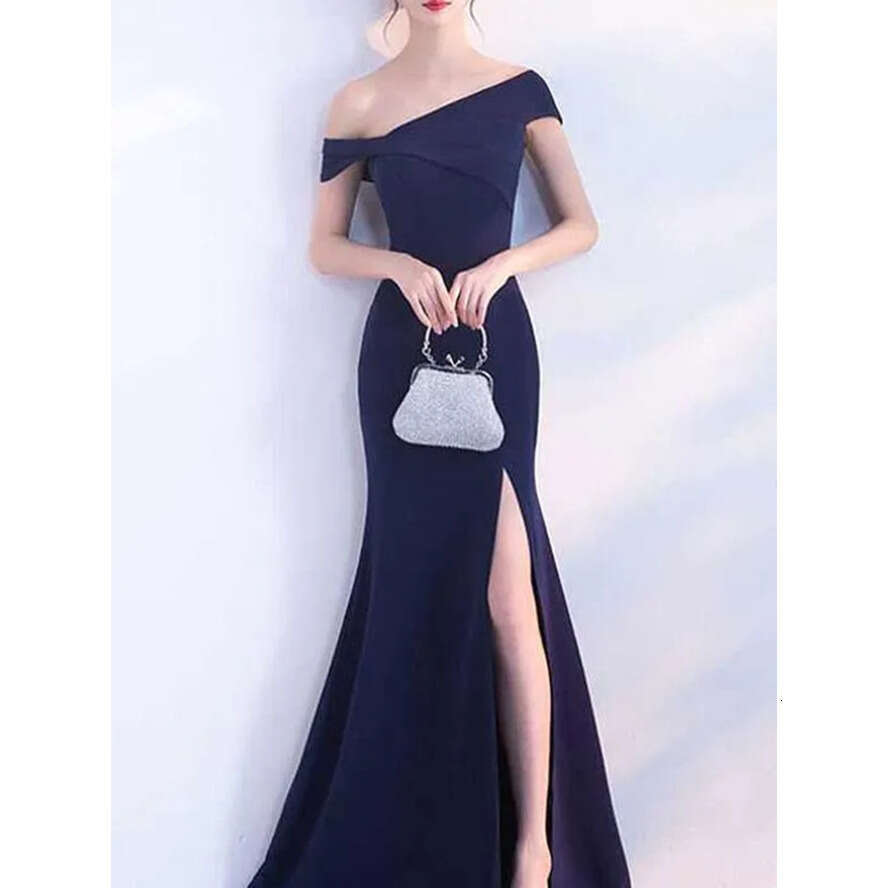 Elegant Navy Blue Red Bridesmaid Dresses A E Off Shoulder Split Satin Maid Of Honor Gowns Women Evening Prom Party Dress Bc Vening