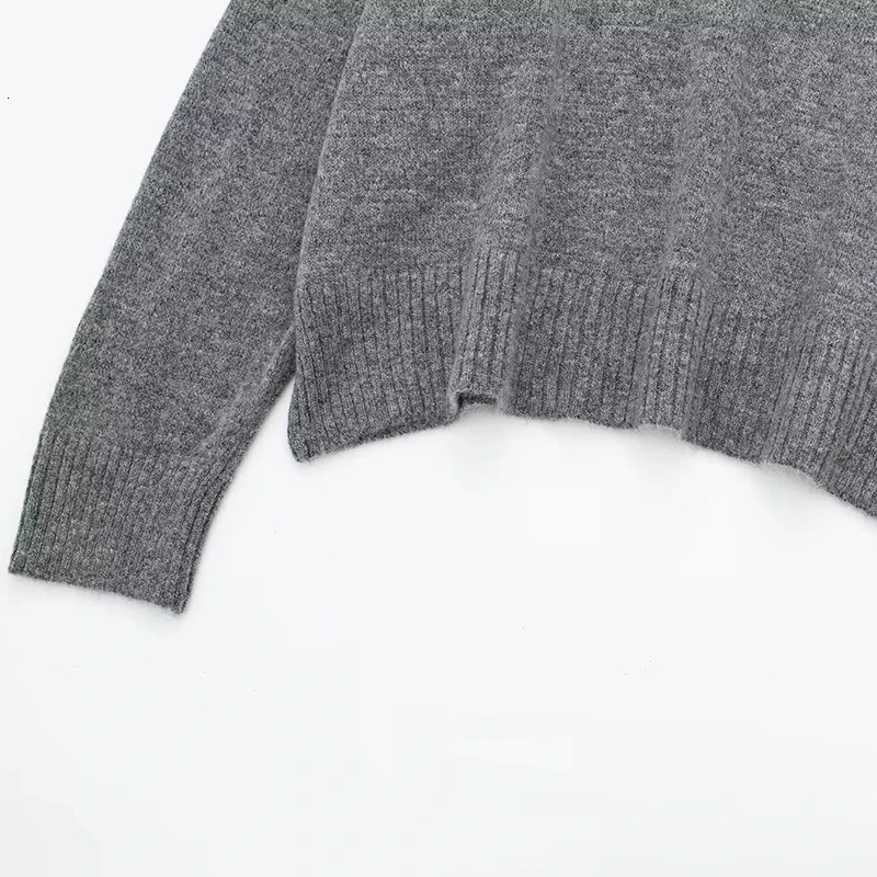 Casual Knitted Sweater Collar High Grade Grey Floral Top Womens Fashion Womens Long Sleeve Warm Clothing 241022