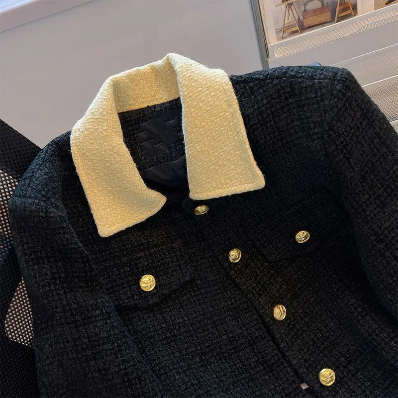 Smvp Autumn/Winter Crop Splicing Work Jacket Elegant Jacket Womens Retro Black Coarse Floral Thick Jacket Womens 241023