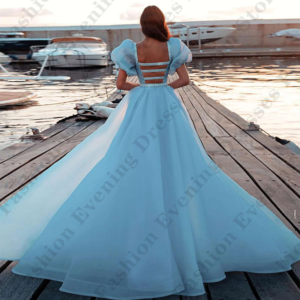 Beautiful Evening Dresses For Women Square Neck Short Sleeves Elegant Fluffy Princess Style Mopping Party Prom Gowns