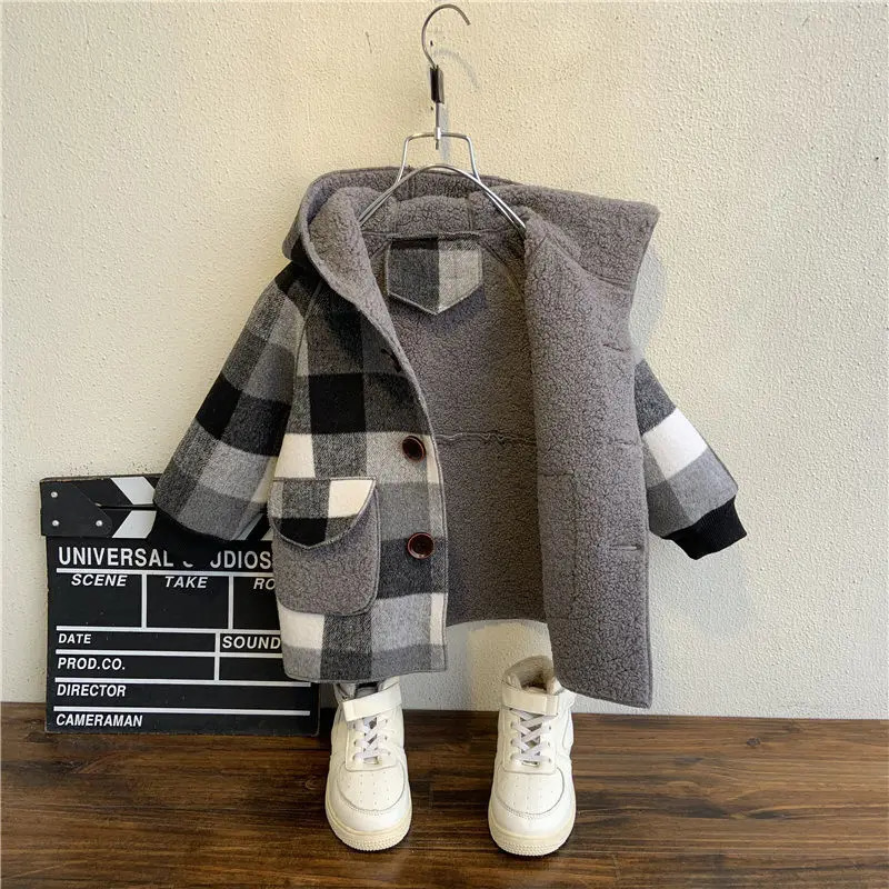 Autumn wool jacket suitable for boys trench childrens clothing 2-10Y hoodie warm white jacket windproof baby jacket 241022