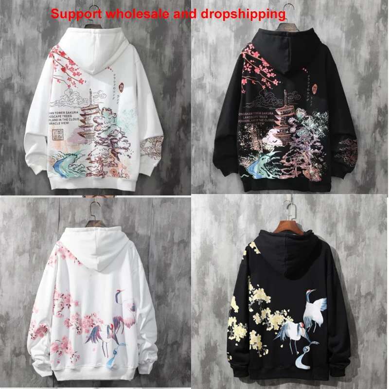 High end DropShipping Wholesale Anime Hoodies Sweatshirts Chinese Style Black Harajuku Oversized Pullovers CS