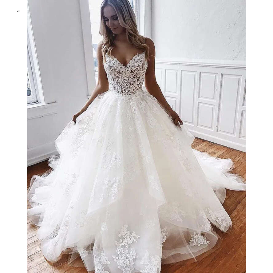 Lace Back Sexy Open Tulle Wedding Dresses A E Spaghetti Straps Appliques Beads Ruffles Long Tran Bridal Gowns Bc3162 ppliques