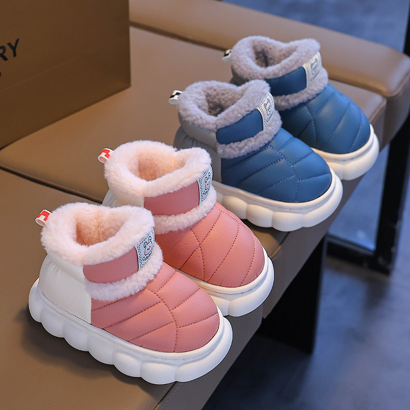 Fashion Winter Childrens Cover Heel Fluffy Slippers Boys Girls Boots Non-slip Warm Flat Home Kids Slip On Cotton-padded Shoes
