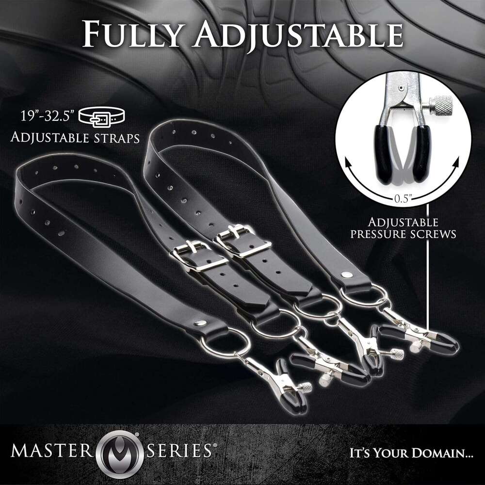 Master Series Spread XL Labia Spreader Straps | Vegan Friendly Leather Straps and Rubber Tipped Pinchers to Spread Your Lips Open, Black (AG465)