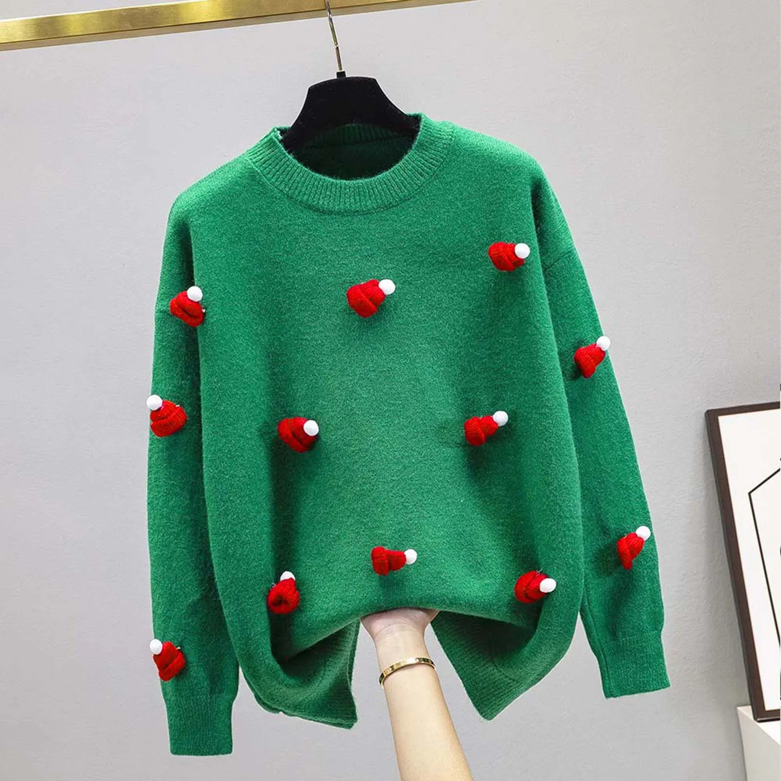 Ugly Christmas Knitted Sweaters for WomenThickened Warm Fashion Elegant Casual Pullovers Solid Loose Long Sleeve Sweater 241021
