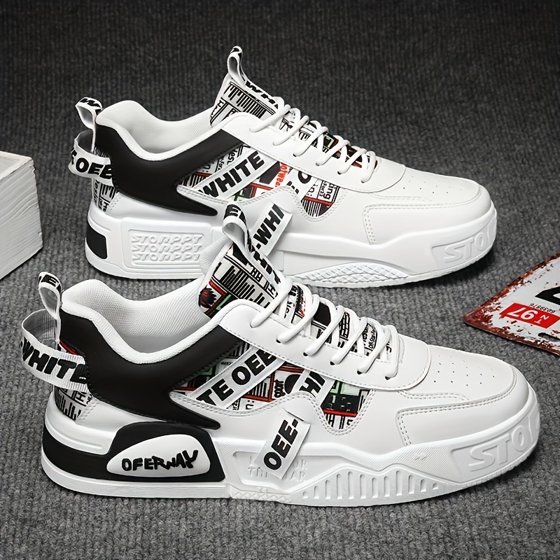 Men S Fashionable Thick Soled Skateboard Shoes With Letter Pattern Anti Slip Suitable For Outdoor Walking Jogging Traveling And All Seasons