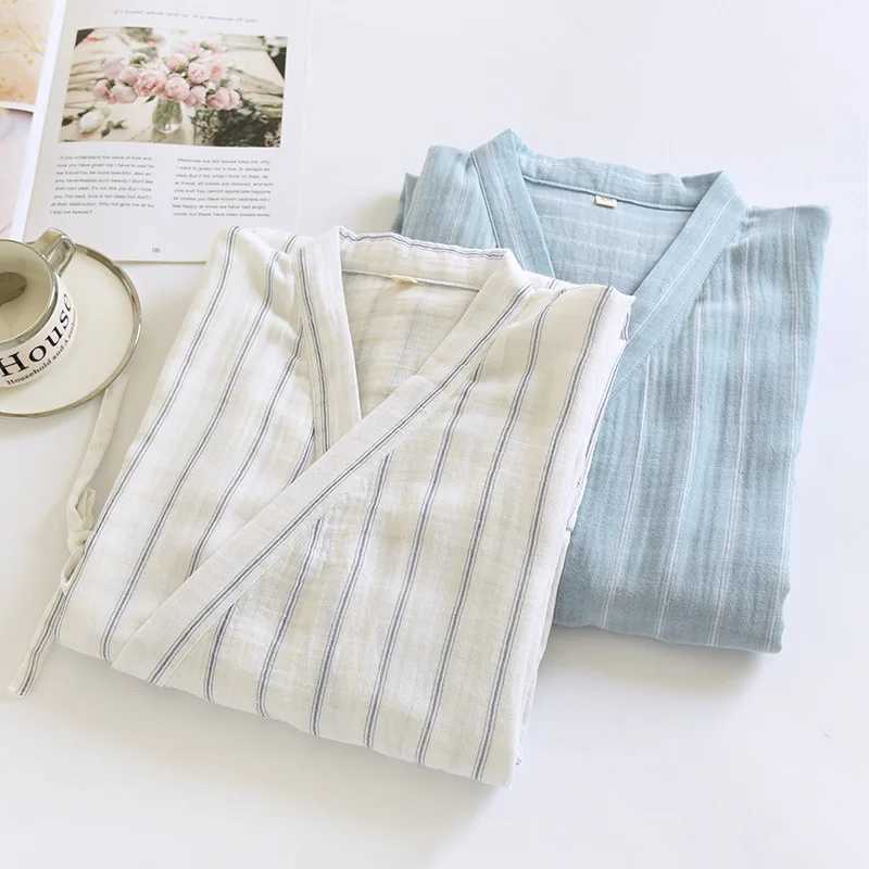 2024 New Summer Mens Sleepwear 100% Cotton Loose Sleepwear Mens Sleepwear Blue Striped Sleepwear W241023