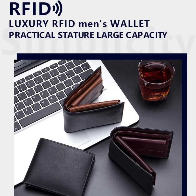 Real denim leather mens short wallet RFID blocking card holder coin pocket wallet friend husband fathers best gift Z250411