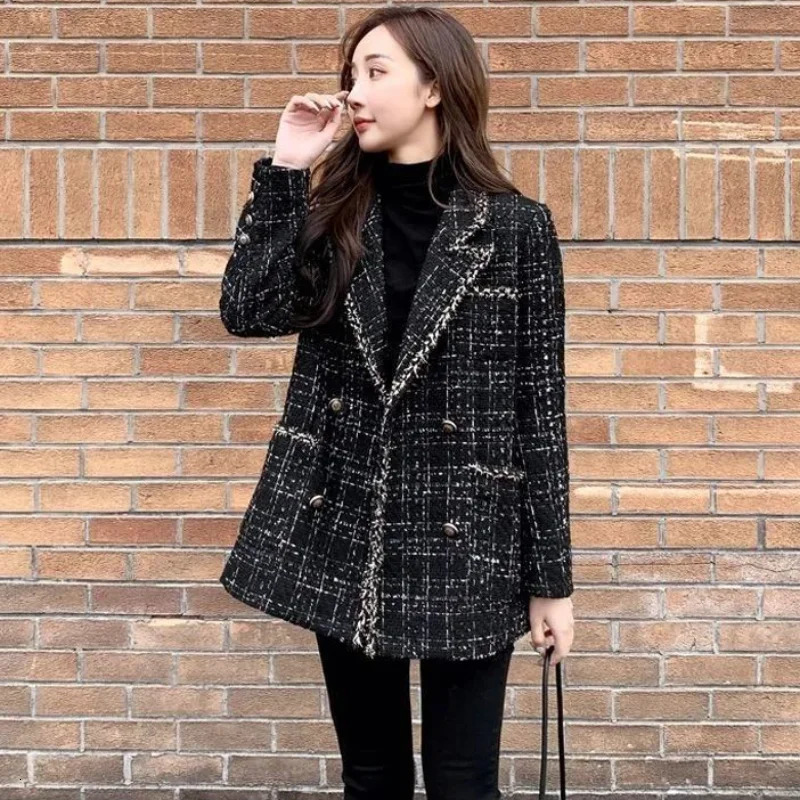 Plain weave tweed jacket womens coat winter womens coat clothing retro er clothing fashion coat heavy 241023
