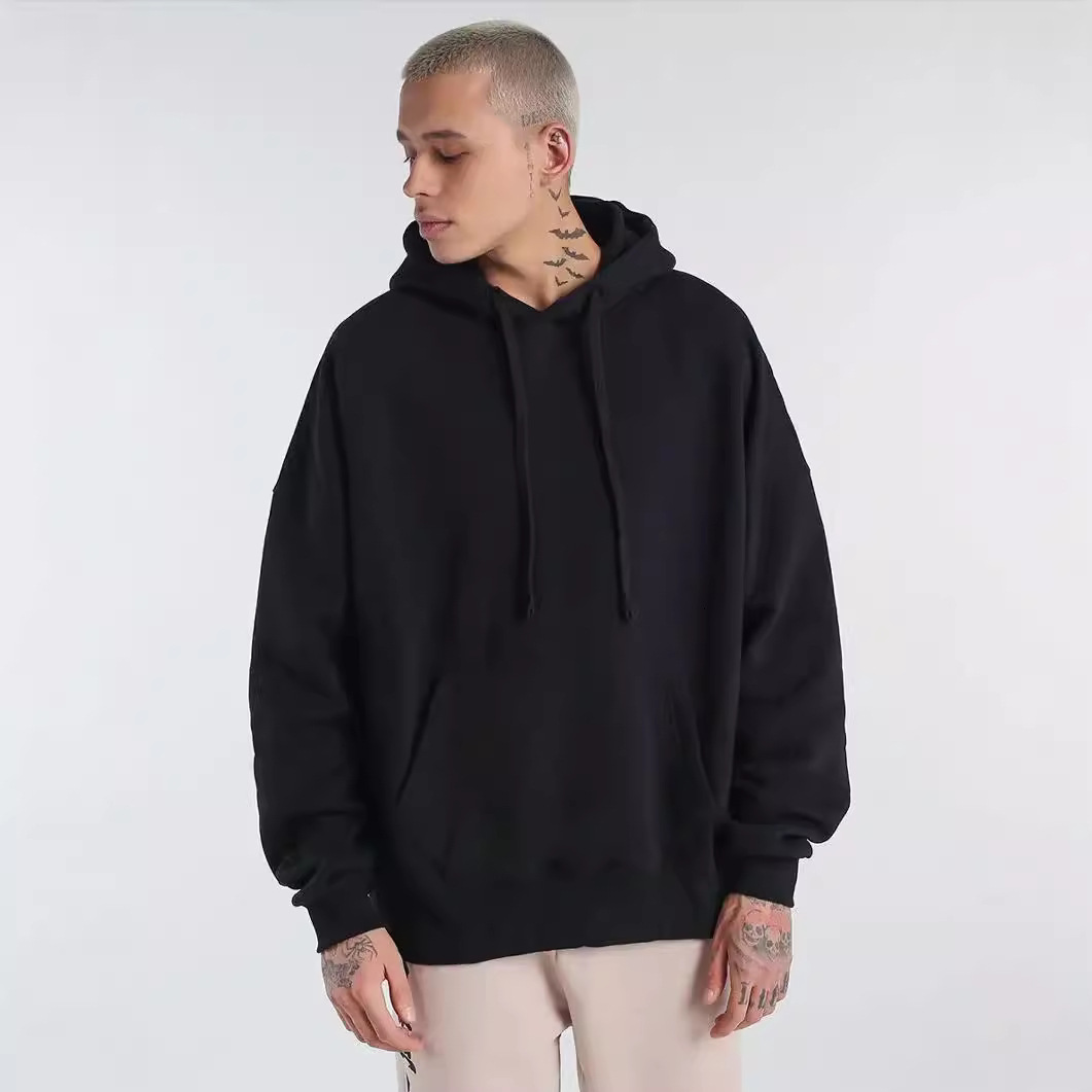 Men's hoodie, autumn and winter new plush thick hoodie, basic solid color versatile loose and trendy