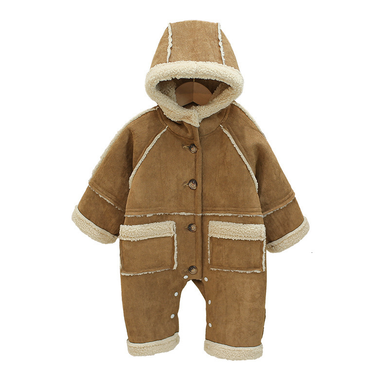 Thick Warm Infant Baby Jumpsuit Hooded Inside Fleece Boy Girl Winter Autumn Overalls Children Outerwear For Kids Snowsuit Romper 220107