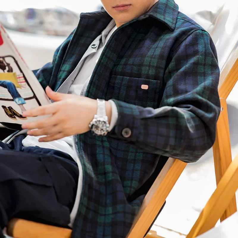 Maden retro blue and Grn plain weave wool jacket loose plain weave shirt jacket mens casual shirt jacket mens warm jacket X241023