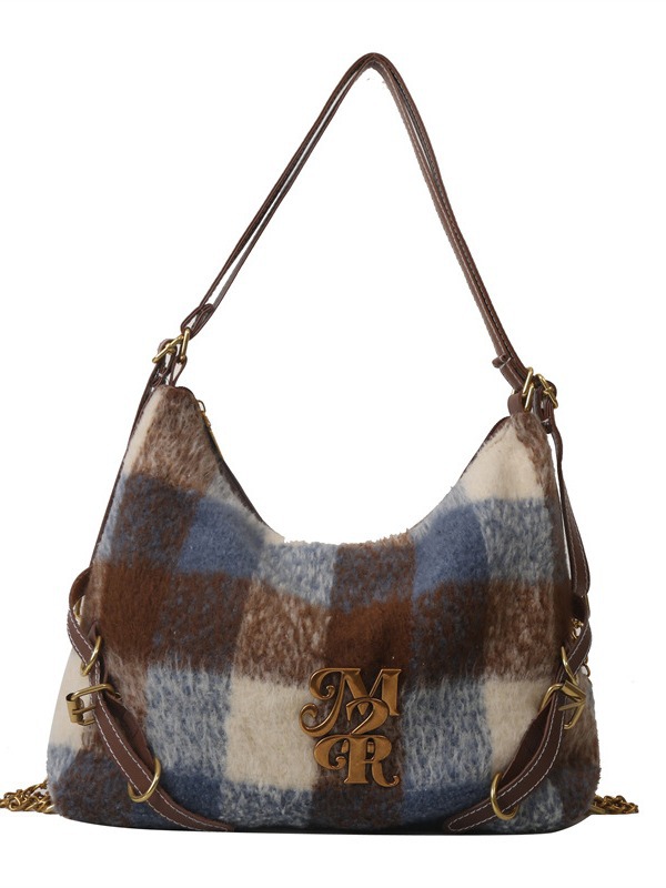 2025 Bags Designer Women Free Woolen Contrasting Plaid Bag For Women, Fashionable And Versatile, Large Capacity Backpack Luxury Designer Bag
