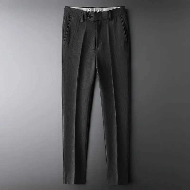 White Cooling Man Suits Pants Ice Silk 9 Cropped Classic Fashion Formal Clothes Trousers for Men Offer Spandex Summer 2024 UpX241023