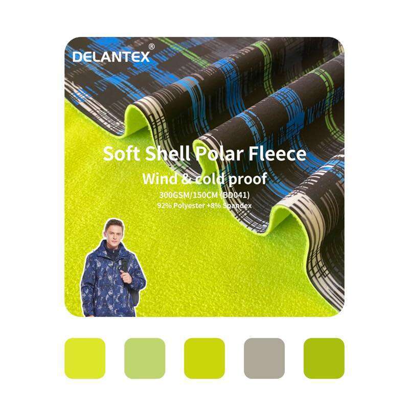 Delantex Water Proof Digital Printed 4 way spandex stretch jacket fabric bonded with micro polar fleece