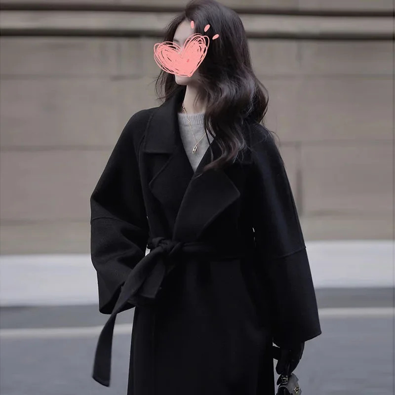 Fashion Double sided Wool Womens Mid to Long Knee Wool Coat Korean style Small Nail Coat 241023