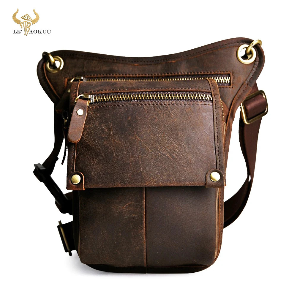 Crazy Horse Leather Mens Classic Messenger Strap Bag Multi functional Fashion Travel Belt Bag Leg Hanging Bag 211-4 241023